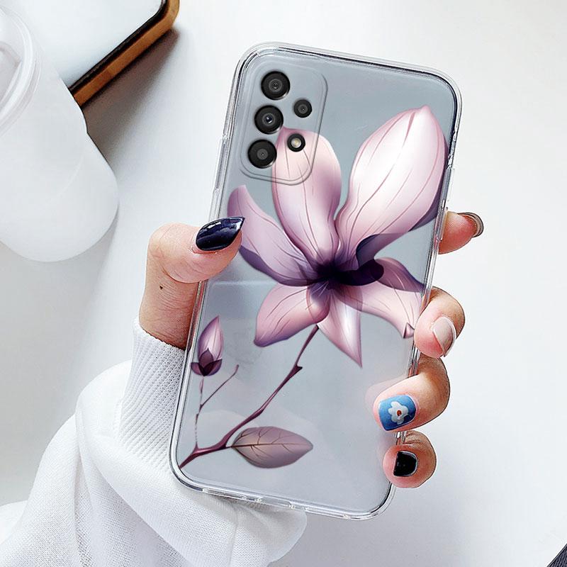 Чехол для телефона Samsung A53 5G A33 Цветочный силиконовый чехол для Samsung Galaxy A73 Fundas Coque Прозрачный мягкий Capas Цветочный ТПУ