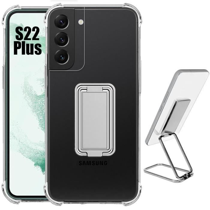 Чехол для Samsung Galaxy S22+-S22 Plus Защитный Силиконовый Прозрачный Противоударный с Регулируемой Подставкой Серебристый