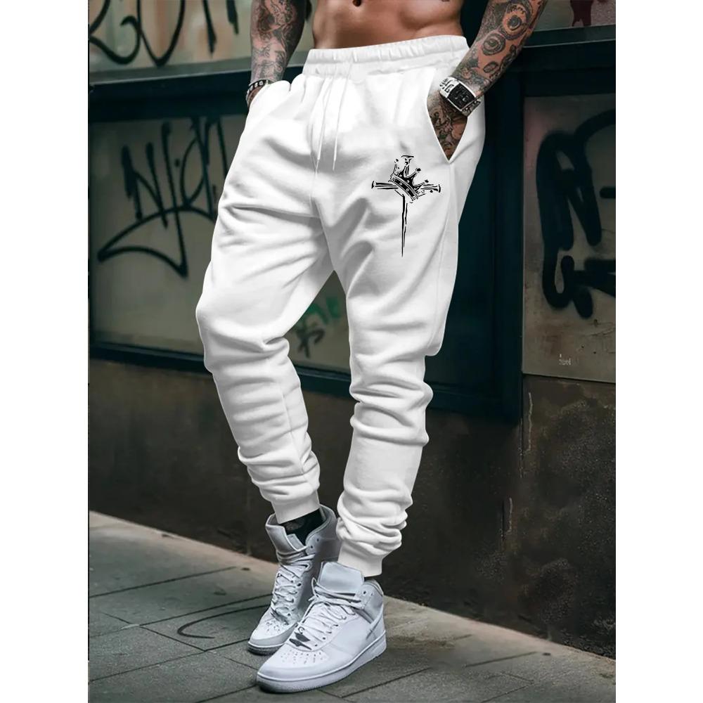 Mens Sweatpants Fit Joggers for Sports and Streetwear Loose Casual Pant Drawstring Printed Long Pant