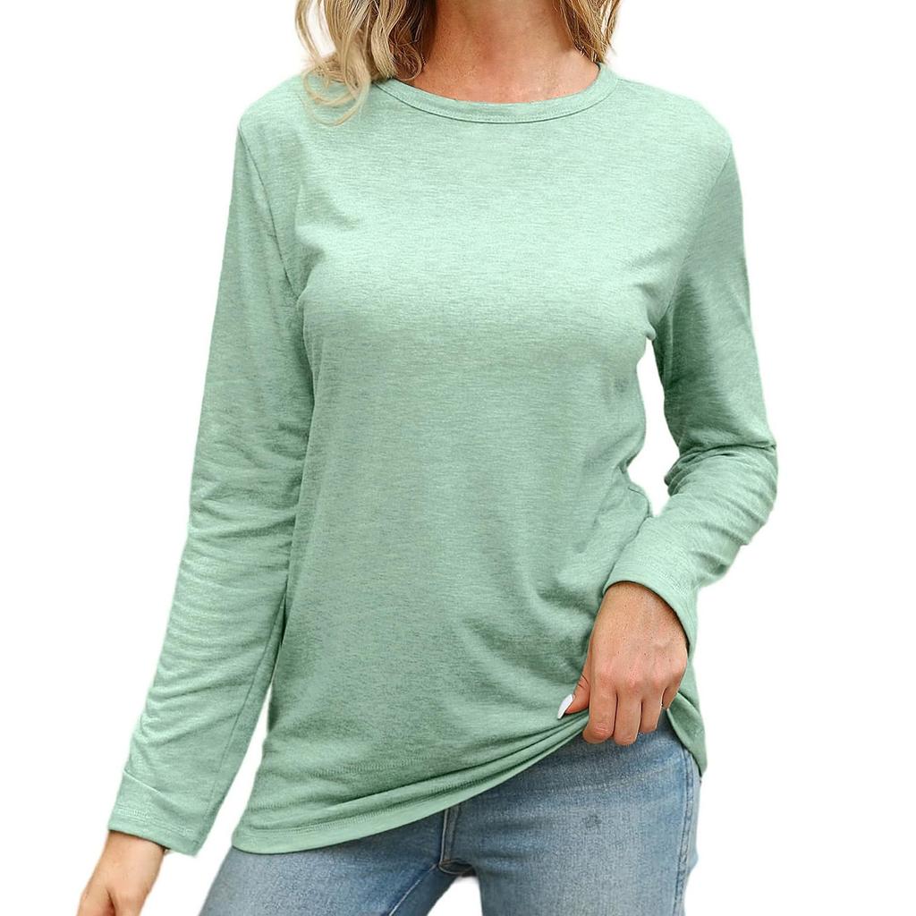 Women Long Sleeve Shirts Tops Fall Tunic Causal Fashion Round Neck Basic Tee
