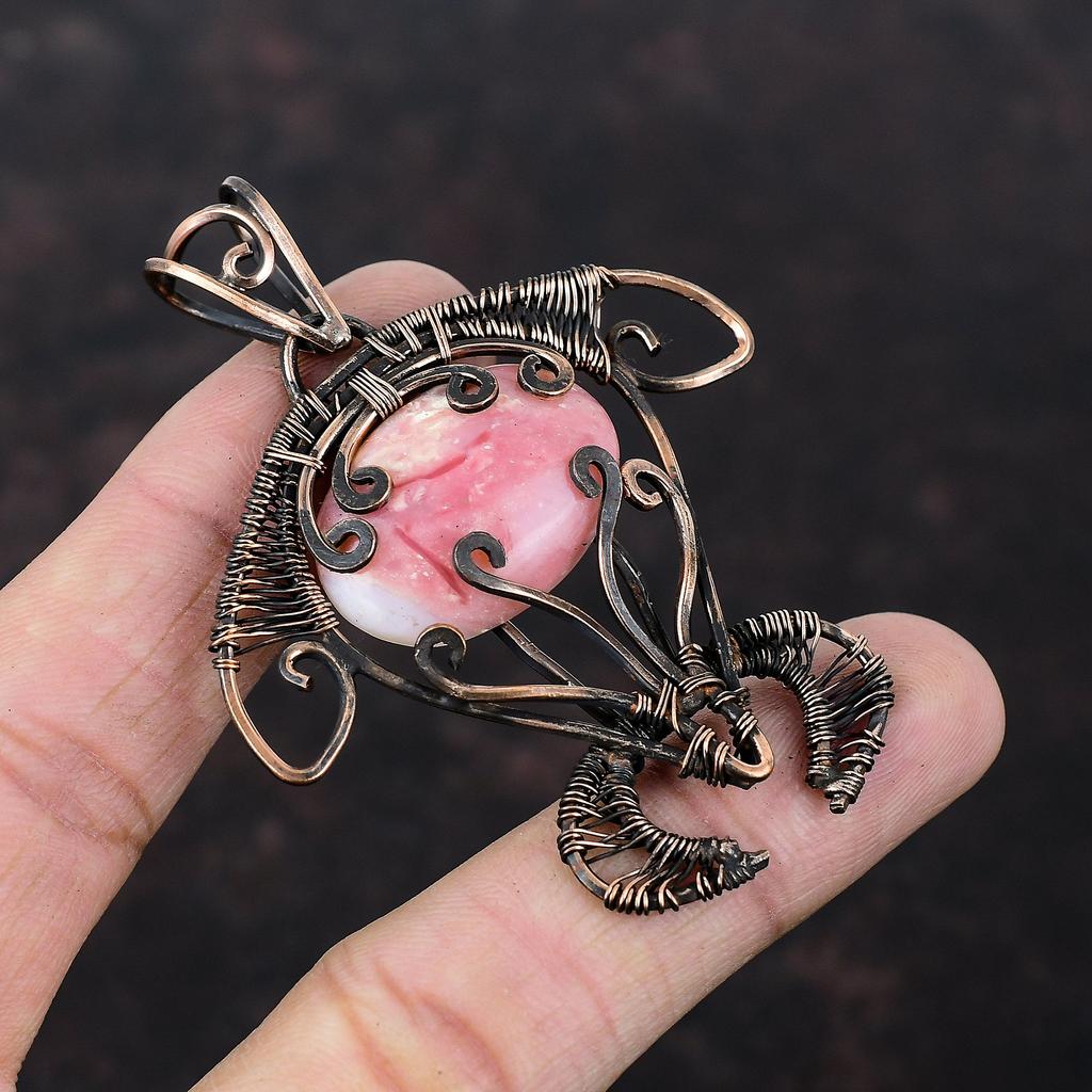 Rhodochrosite Pendant Copper Wire Wrapped Gemstone Pendant Handmade Tortoise Pendant Copper Wire Jewelry Gift For Him Rhodochrosite Jewelry