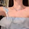 Двухслойное женское ожерелье с кисточками из голубых кристаллов и бабочкой - изысканный дизайн класса люкс 2025