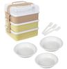 Sanko Plastic Family Size Rio Pack Lunch 3 with 3 Side Earth 116987 L-Shaped Box, Tiers, Plates, Beige,