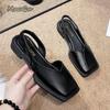 Мода All-Match Closed Toe Sandals Fashion Women Shoes 2024 Suit Female Beige Med Block Heels Shallow Mouth Luxury Black Summer Shoes