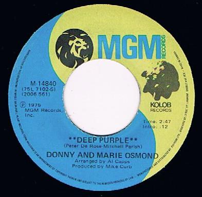 7-дюймовая пластинка DONNY & MARIE OSMOND - Deep Purple / Take Me Back Again M14840 MGM Records 1975 Канада Рок Б/у