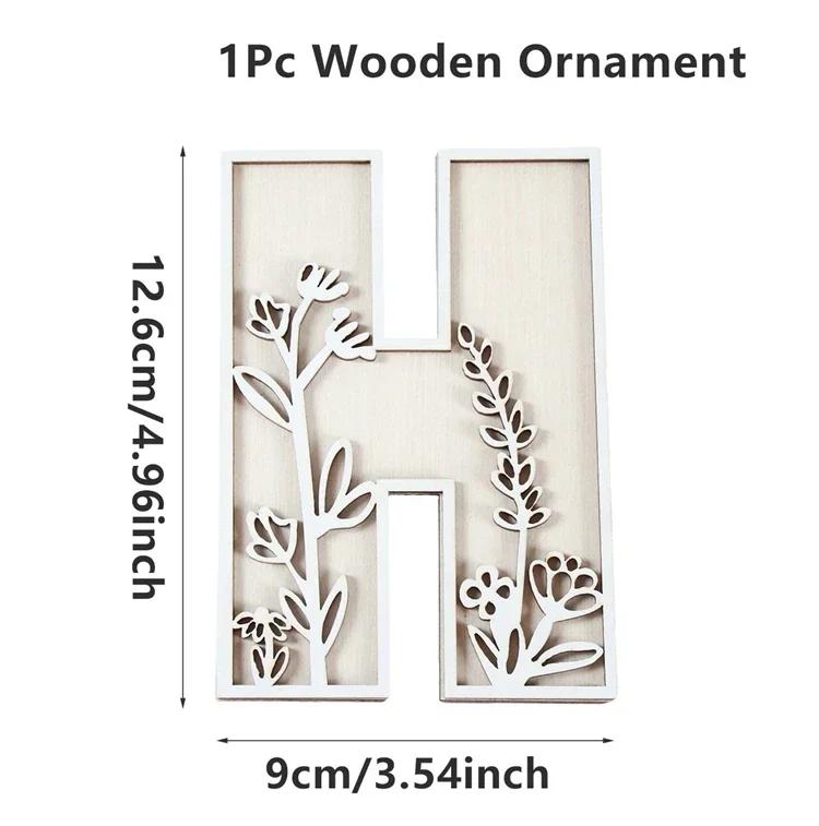 Wooden Alphabet Letters Wall Decor Set Engraved Floral Pattern Home Craft Ornaments Elegant Display for Living Room