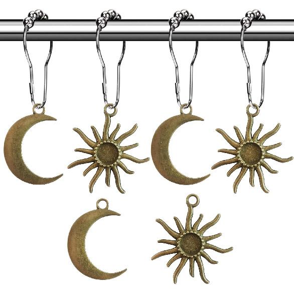 Sun Moon Celestial Shower Curtain Hooks Rings - Mid Century Abstract Boho Shower Curtain Hooks, Minimalist Vintage Cute Shower Hooks,Chic Mystic
