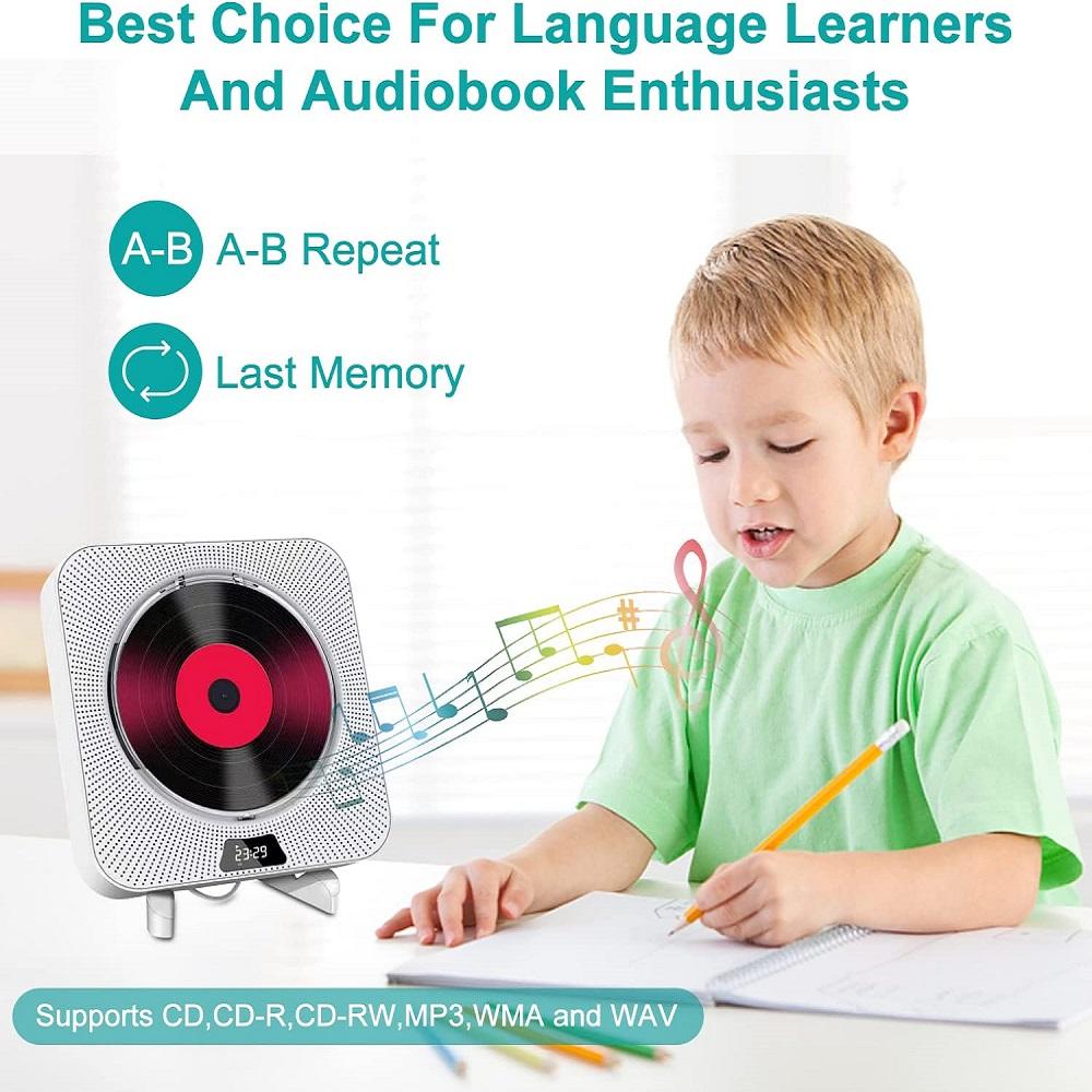 Портативный настенный CD-плеер для дома с Bluetooth-колонкой, FM-радио и пультом дистанционного управления