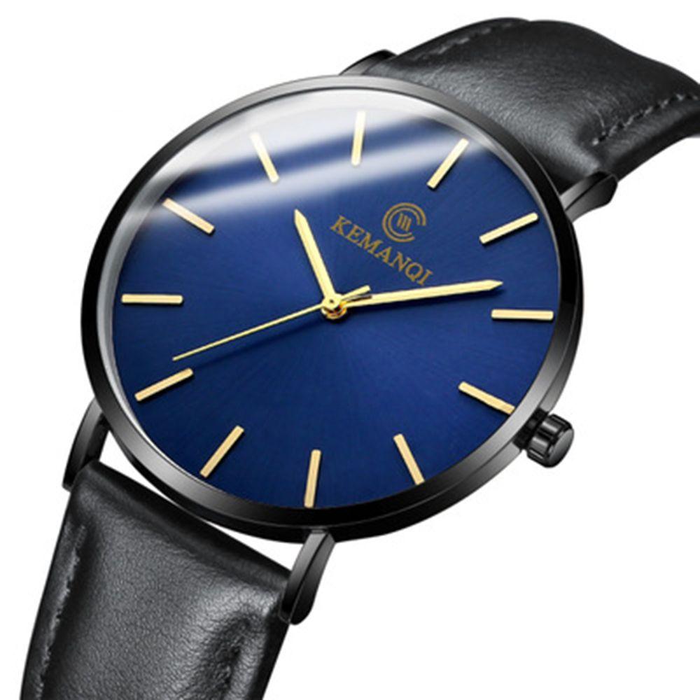 Gifts Fashion Business Simple Quartz Wrist Watch Men Watch 6.5mm Ultra Thin Genuine Leather Strap
