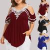 Plus Size Cold Shoulder Lace T-Shirt Women Summer Short Sleeve Tunic Tops Blouse