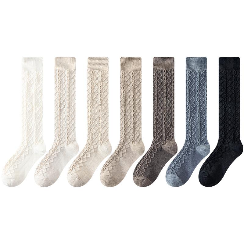 Женские осенне-зимние ретро носки из чистого цвета с косами до икр