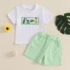 Toddler Boys Shorts Set Golf Embroidered Short Sleeve Round Neck Tops Elastic Waistband Plaid Shorts