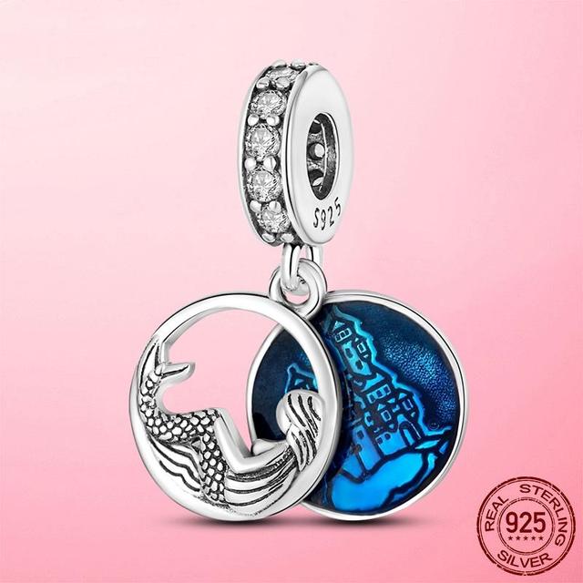 925 Silver Dolphin Love Charm Blue CZ Zircon Beads Pendant Fit Brand Bracelet Necklace Original 925 Silver Jewelry