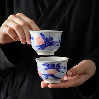 Сине-белая чашка-мастер, одиночная, высокого класса, набор для чая кунг-фу, керамическая чайная чашка, бытовая чайная чашка, набор из двух штук в подарочной коробке