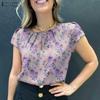 ZANZEA Женская летняя блузка с коротким рукавом и круглым вырезом с цветочным принтом