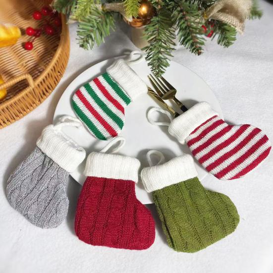 Christmas Tree Hanging Decor Mini Knitted Stocking Ornaments, Knit Xmas Decor, Small Holiday Decorative Socks Pendants for Tree, Mantel, Doorway Party