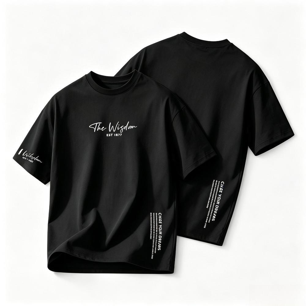 Unisex Oversized TShirts The Wisdom EST Letter Print Short Sleeve Casual Loose Streetwear Tees Daily Wear Tops