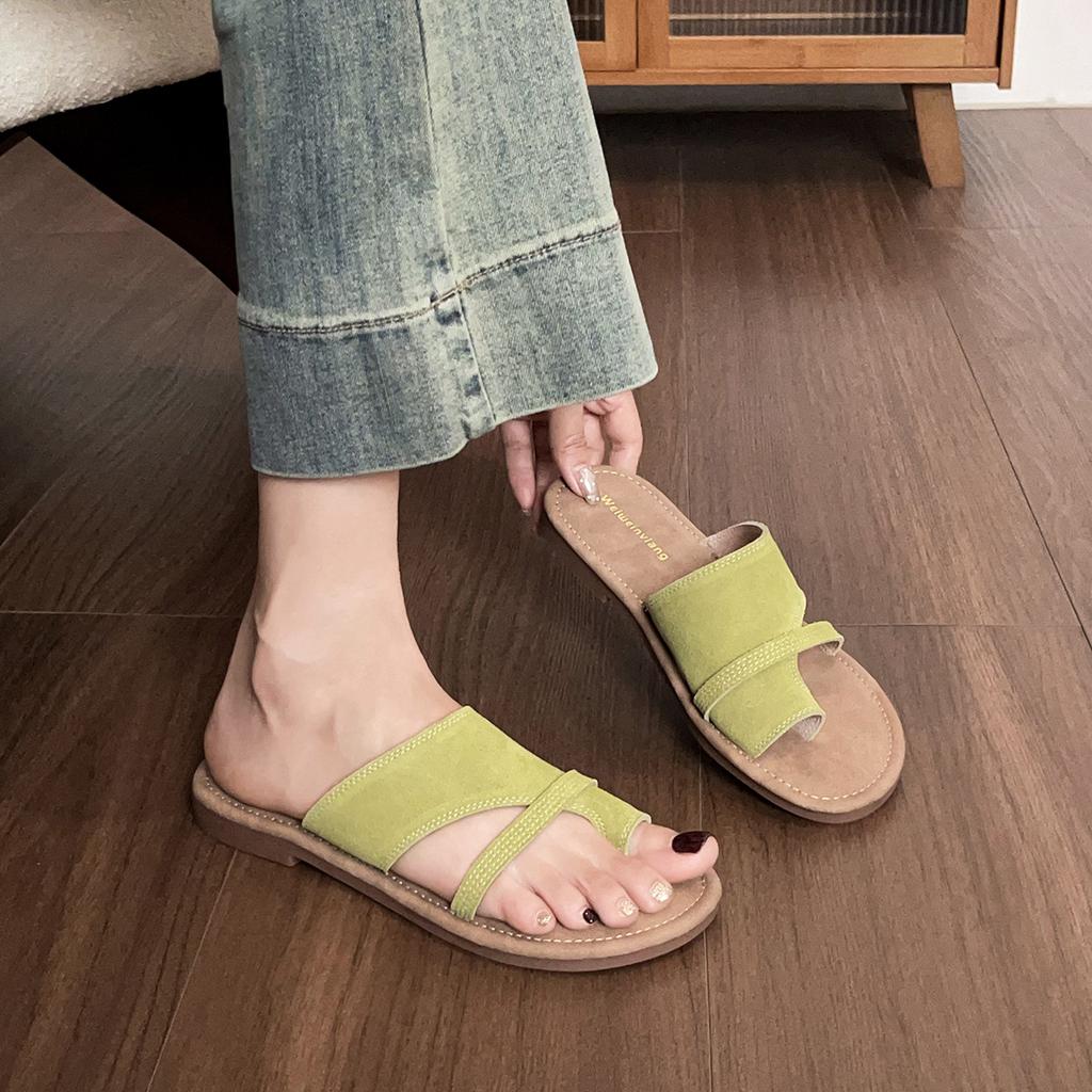 Weiwei Girl 722-1 Leather Toe Slippers Women's Summer Wear Flat Bottom with Skirt Beach Cool Slippers