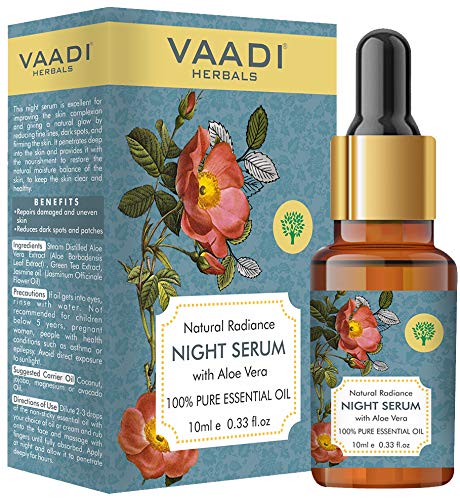 VAADI HERBALS Натуральная ночная сыворотка 'Сияние' с алоэ вера - Уменьшает темные пятна и пигментацию, Восстанавливает поврежденную и неровную кожу, 10 мл
