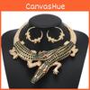 Decoration Rhinestone Creative Crocodile Design Women Necklace And Earring Set