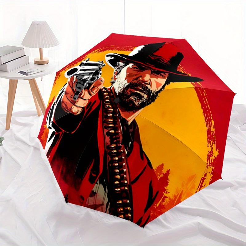 Ковбой Red Dead Redemption Автоматическое открытие/закрытие, 8-реберный железный каркас, Компактный складной ветрозащитный зонт Всесезонный 0808091