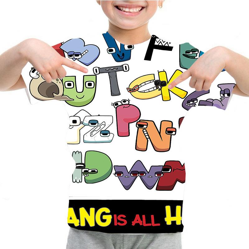 Kids Summer Casual Alphabet Lore Kindergarten Students 3D Print T-shirts Boys Girls Funny Lovely Print T-shirts Children Tops