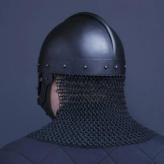 Шлем Ворона Средневековый Шпангенхельм LARP Реконструкция Доспехи, Стальная Черепная Шапка с Наносником и Кольчужным Авентайлом
