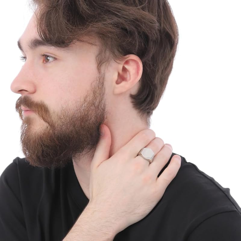 [sakuto] ring men's signet ring hexagon stainless steel silver color hexagon (17)