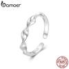 BAMOER 925 Sterling Silver Simple Twisted Opening Ring Sea Wave Adjustable Ring for Women Party Minimalist Fine Jewelry
