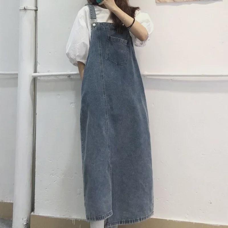 Женская джинсовая юбка-комбинезон свободного кроя в стиле ретро