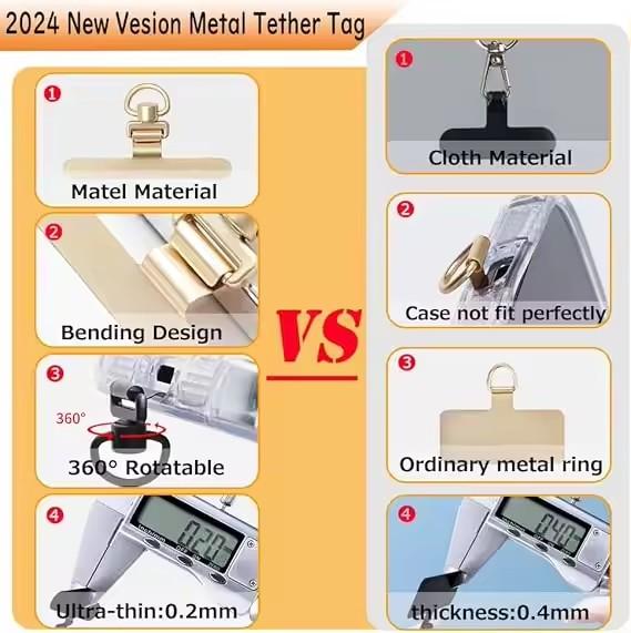 360° Rotating Phone Gasket Lanyard Stainless Steel Tether Tab Ultra-thin Phone Case Clip Back Sticker Connecting Hanging Piece