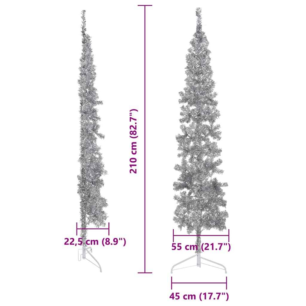 Artificial Half Christmas Tree Stand Slim Silver 210 cm