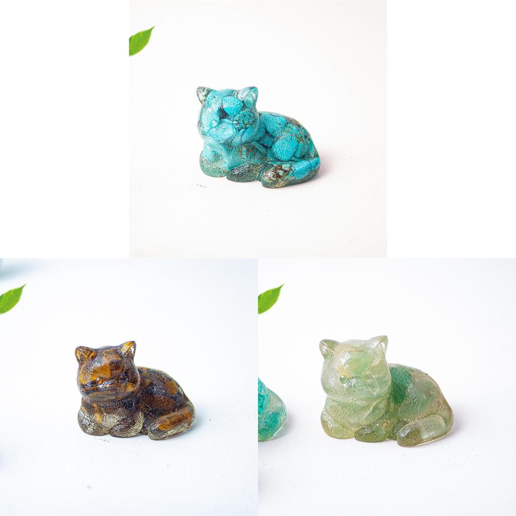 Мини-фигурка кошки, изделие из смолы, декор для дома, офисного стола, с натуральным кристаллом, для подарка