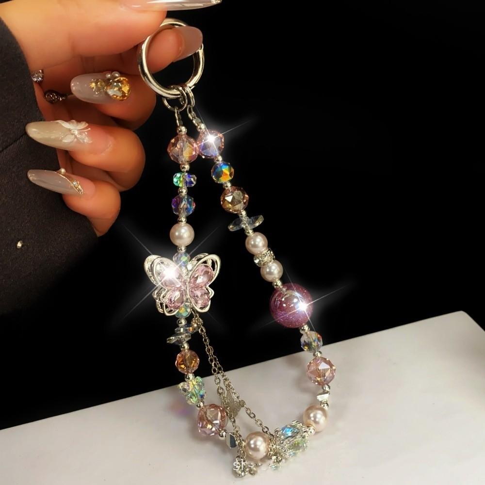 Butterfly Cell Phone Chain Pearl Mobile Phone Lanyard Mobile Phone Pendant