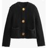 24 Damen Herbst Winter Street Fashion Rundhals Strick Cardigan Kurzer Pullover Mit Metallknöpfen