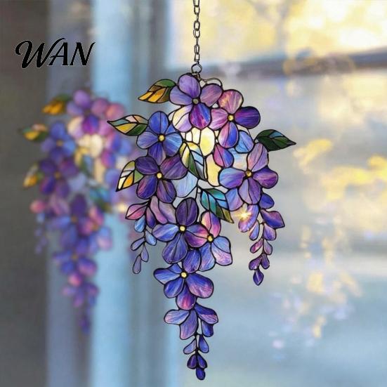 Clear Pattern Suncatcher Wisteria Suncatcher, Acrylic Hanging Flower Branch Ornament, Stained Glass Style Floral Window Decoration Decor for