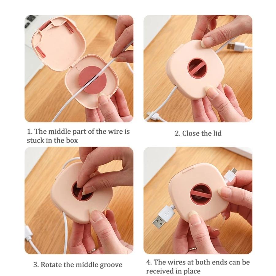 1/2 шт., портативная круглая коробка для хранения кабеля, вращающийся держатель для мобильного телефона, USB шнура для передачи данных, контейнер, организация управления проводами