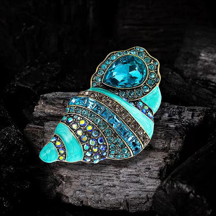 Female Fashion Vintage Light Crystal Snail Brooches For Women Luxury Gold Color Alloy Enamel Brooch Safety Pins