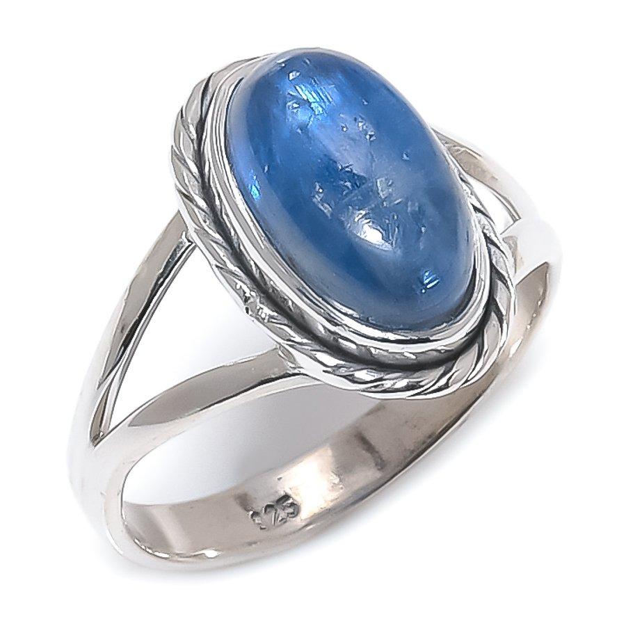 Натуральный голубой кианит драгоценный камень ручная работа 925 чистое серебро ювелирное кольцо размер 8 V9p94