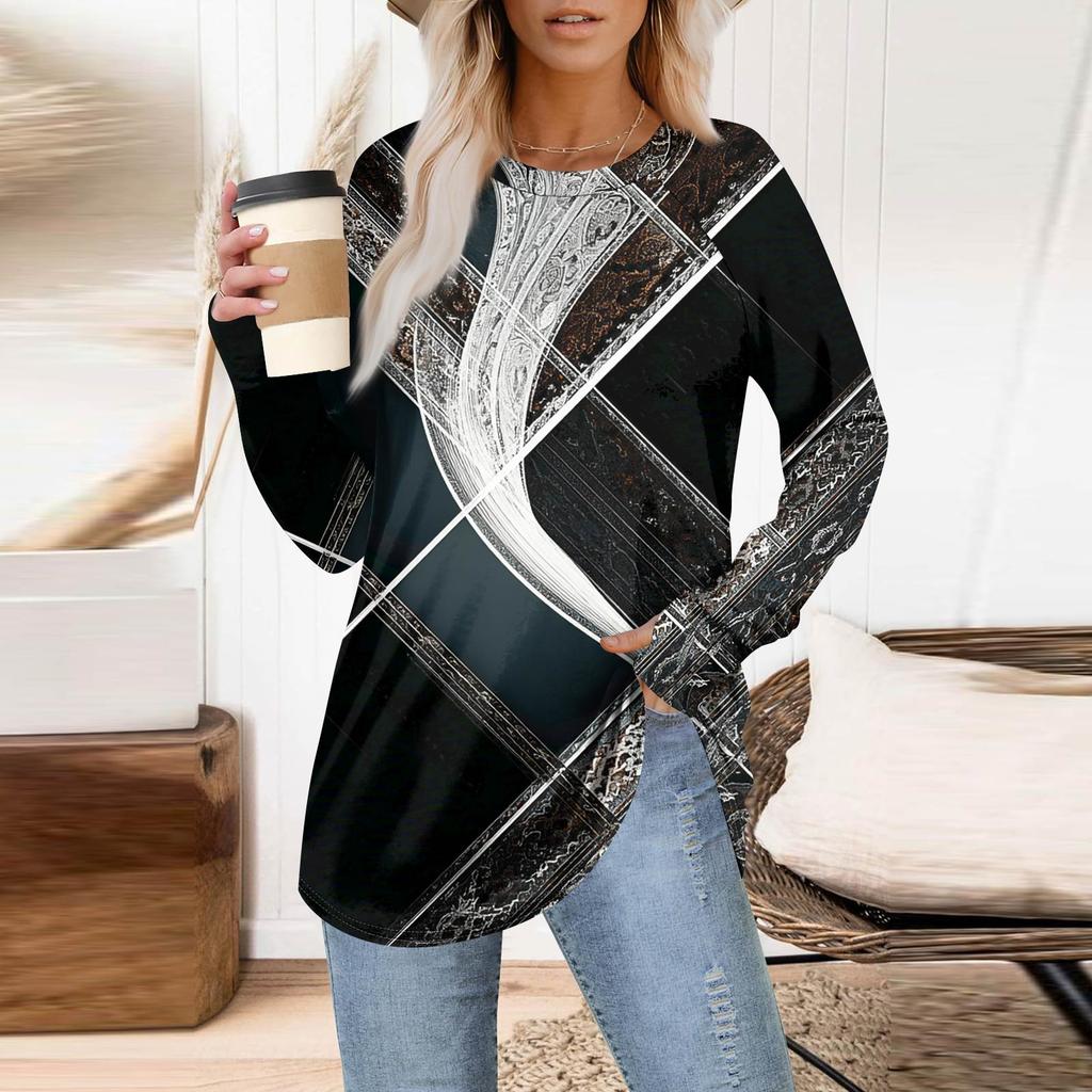 Womens Oversized Sweatshirt Graphic Sweater Long Sleeve Drop Shoulder Round Shirt Tops Vintage Clothes