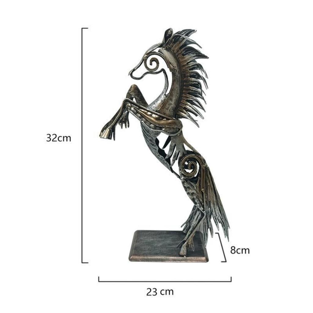 Standing Horse Metal Statue Horse Art Figurine Decorative Home Office Decor Ornaments for Desk Bookshelf Cabinet To Attract Luck and Wealth