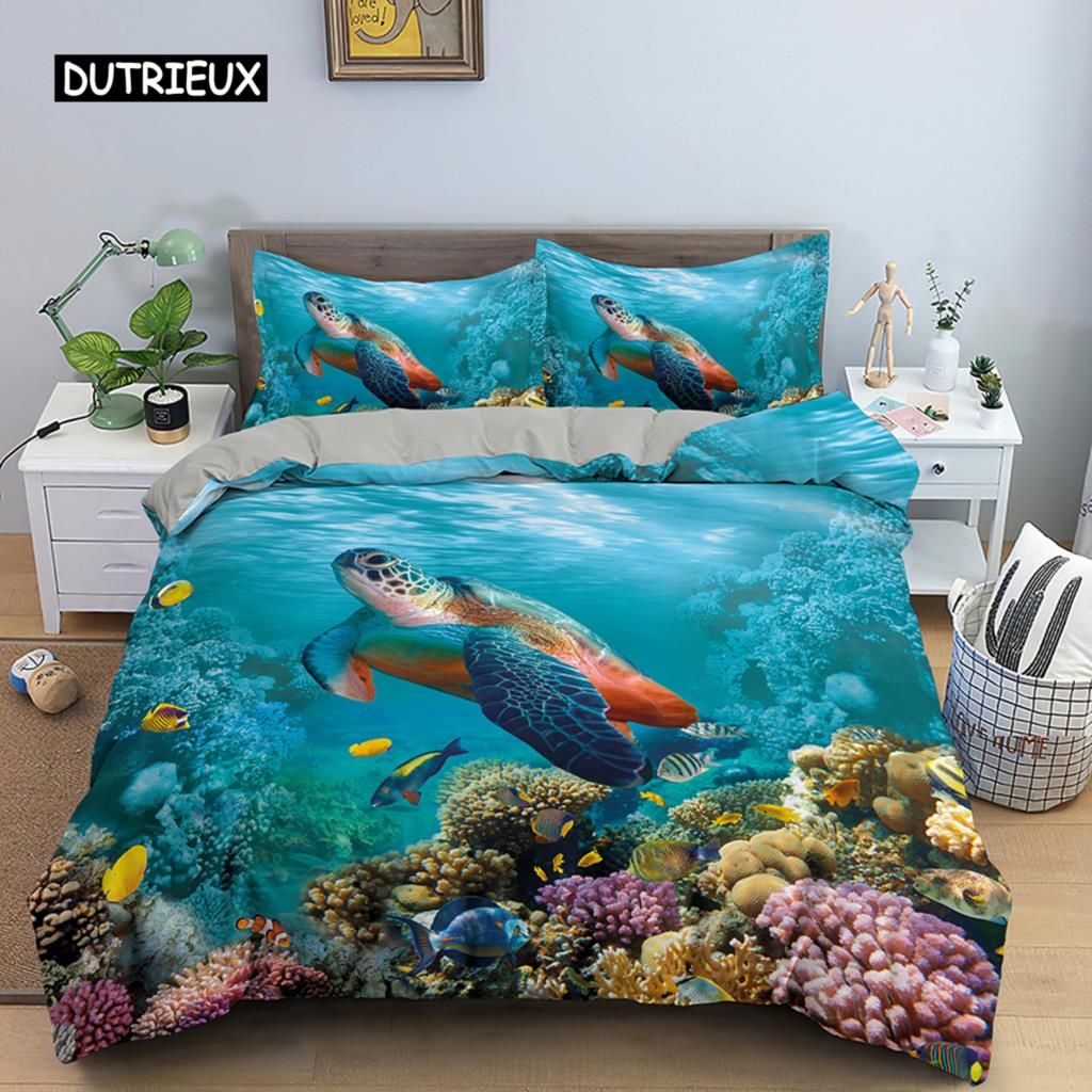 Комплект постельного белья с 3D-изображением морской черепахи, психоделическое животное, пододеяльник, покрывало, односпальное, двуспальное, двуспальное, двуспальное, полиэстеровое одеяло