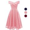 Deer Women Wrap Front Off Shoulder Bardot Floral Lace Skater Midi Prom Cocktail Formal Party Dress Bridesmaid Wedding Guest Occasion Outfit