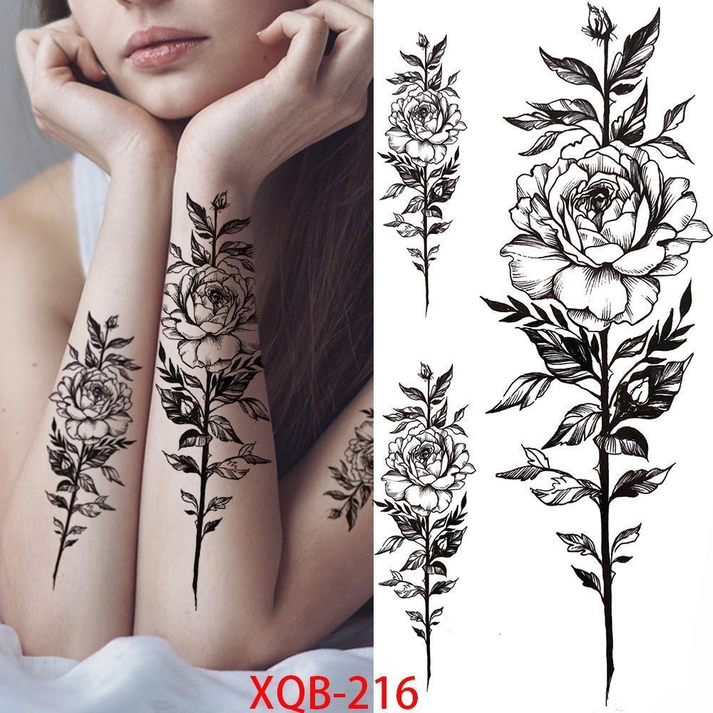 NEW 1 PC 210*114MM Cherry Blossom Fake Temporary Tattoo For Women Girl Watercolor Rose Flower Tattoos Flora Branch Chest Back Tatoo Paper Stickers
