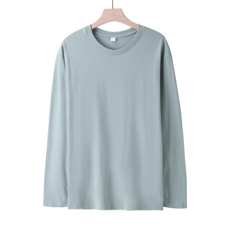 Мужская футболка большого размера с круглым вырезом, длинным рукавом, из гребенного хлопка - однотонная, стиль весна/осень