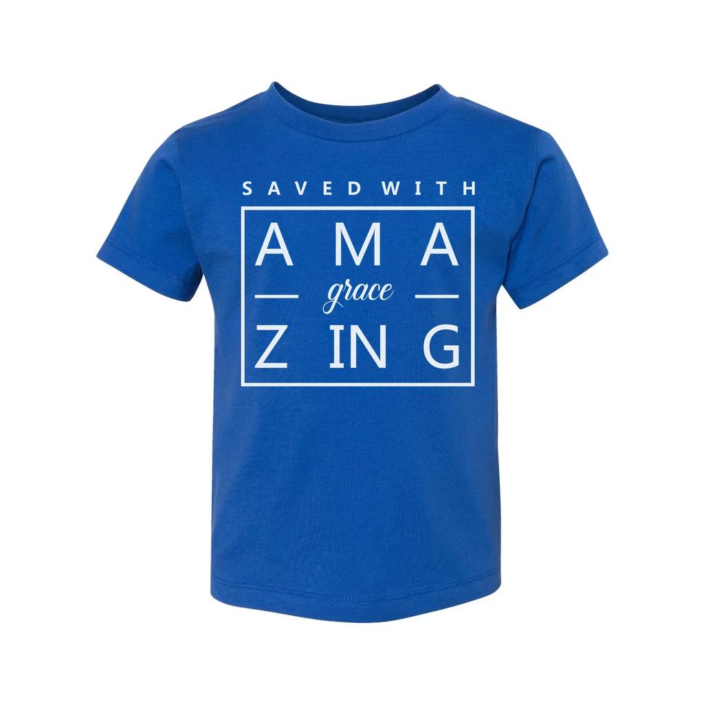 Unisex Christian T Shirt Featuring Saved With Amazing Grace Square Graphic Desig