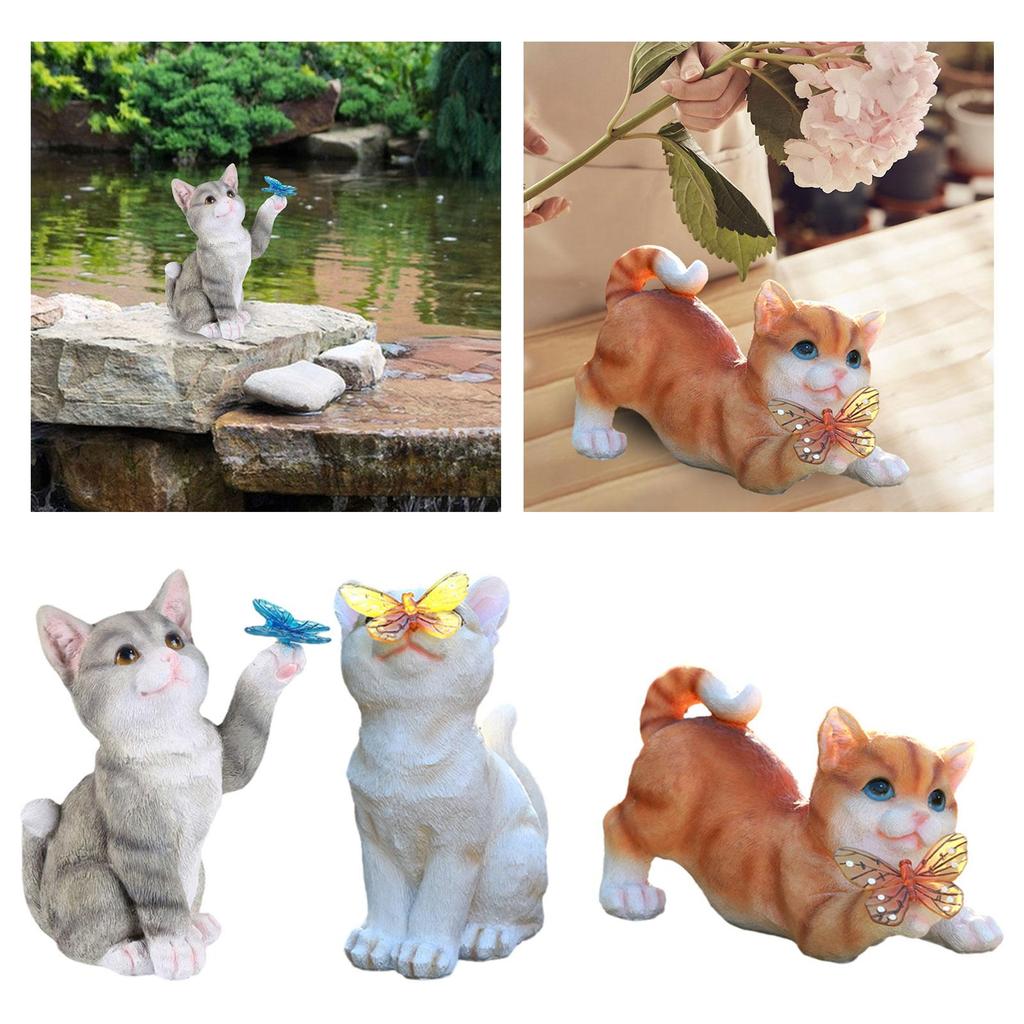 Garden Cat Statue with Solar Light Outdoor Statues for Patio