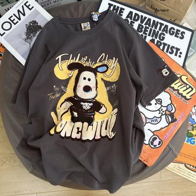 Мультяшная футболка с короткими рукавами, уменьшающая возраст, женская, летняя новинка, из чистого хлопка, свободная, большого размера, хлопковая одежда с рукавами до локтя