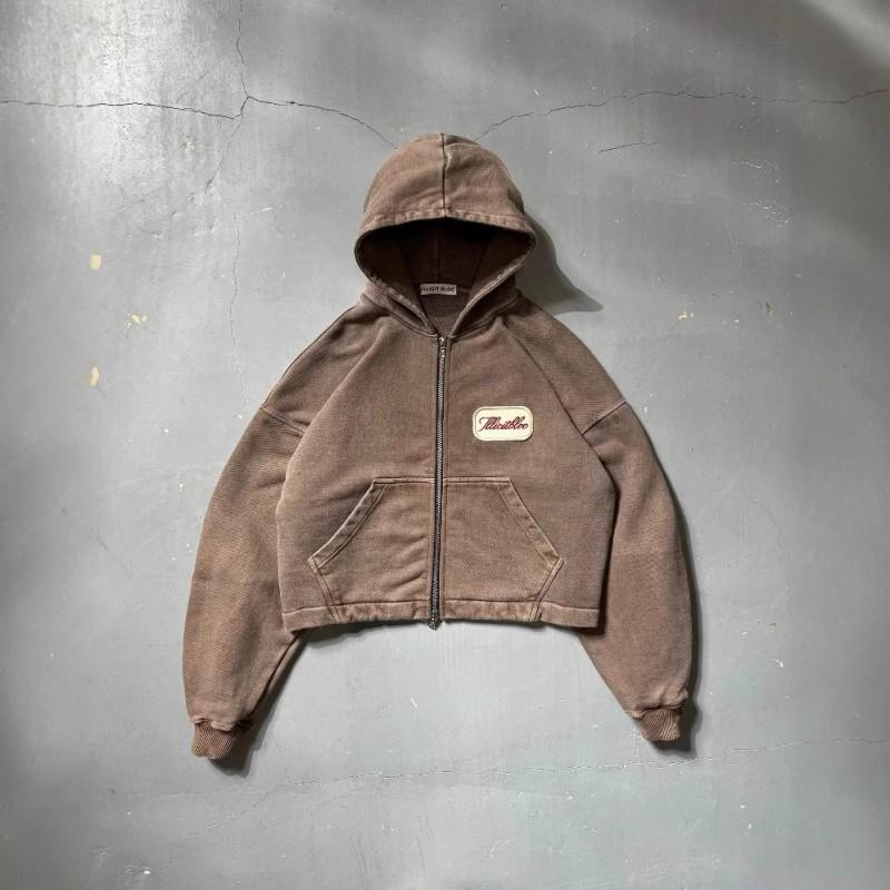 Mens Hooded Zip-Up Sweatshirt With Letter Print Loose Fit Streetwear Harajuku Hip Hop Style