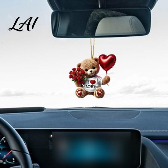 Heart Balloon Hanging Decoration Teddy Bear Ornament Holding Red Rose Bouquet Decoration Cute Backpack Charm Car Rearview Mirror 2D Flat Acrylic